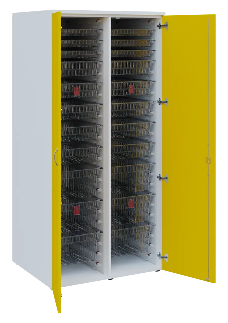 EUROMEDICA D - 90 TRANSPARENT skříň léková boxová, 2-dveřová, 1950x900x735, korpus bílý, dvířka žlut